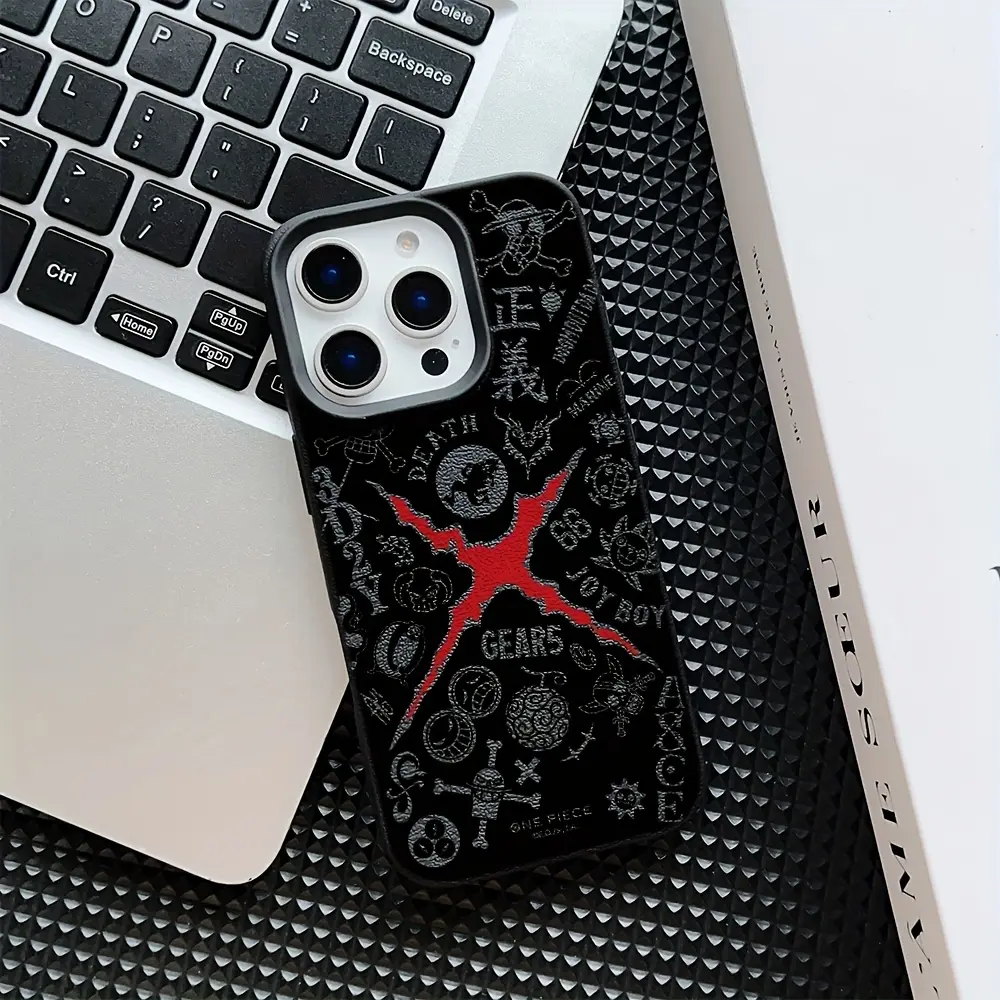 Anime Black Design One Piece Phone Case for iPhone 17 Air 16 15 14 13 12 11 Pro Max Plus Samsung S21 22 23 24 25 26 Plus Ultra Shockproof Soft Back Cover, Couple Gift