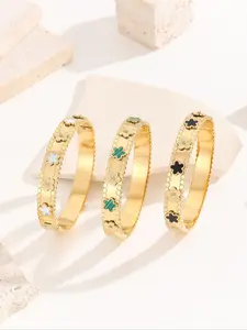 Fashion Flower Design Bangle Bracelet, 2024 New Style Fashion Jewelry for Party, Daily Clothing Decor, Trendy All-match & Exquisite Matching Bracelet for Birthday Gift, Bangles Set