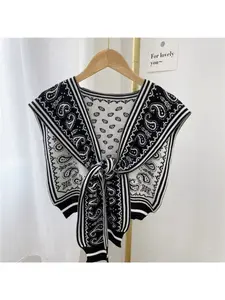 New Knitted Shawl for Women, Multi-purpose Scarf Stole for Spring, Summer, and Autumn, Fashion Knit Shoulder Wrap with Cashew Striped False Collar