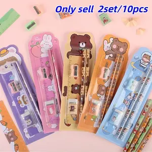 School Stationery Set of 10 Pieces, Includes Pencils, Erasers, Rulers, and Sharpeners, Perfect for School, Office, Awards, Back-To-School Gifts, Learning Materials, Classroom Supplies