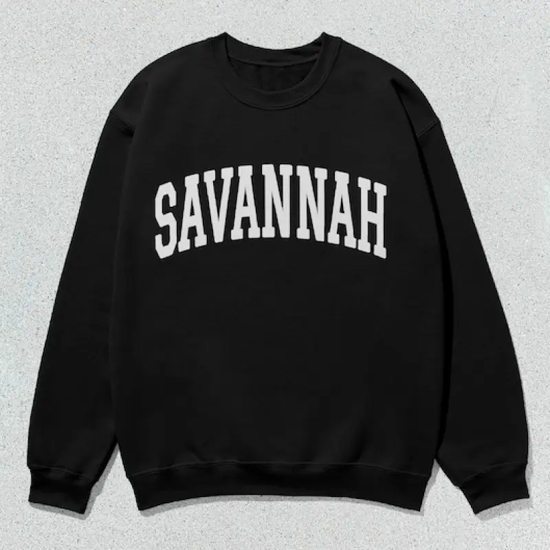 Men's Savannah Georgia Collegiate Crewneck Pullover Sweatshirt - Menswear, Minimalist Unisex Casual Long Sleeve Round Neck Tops, Cotton-Polyester Blend, All Seasons Wear