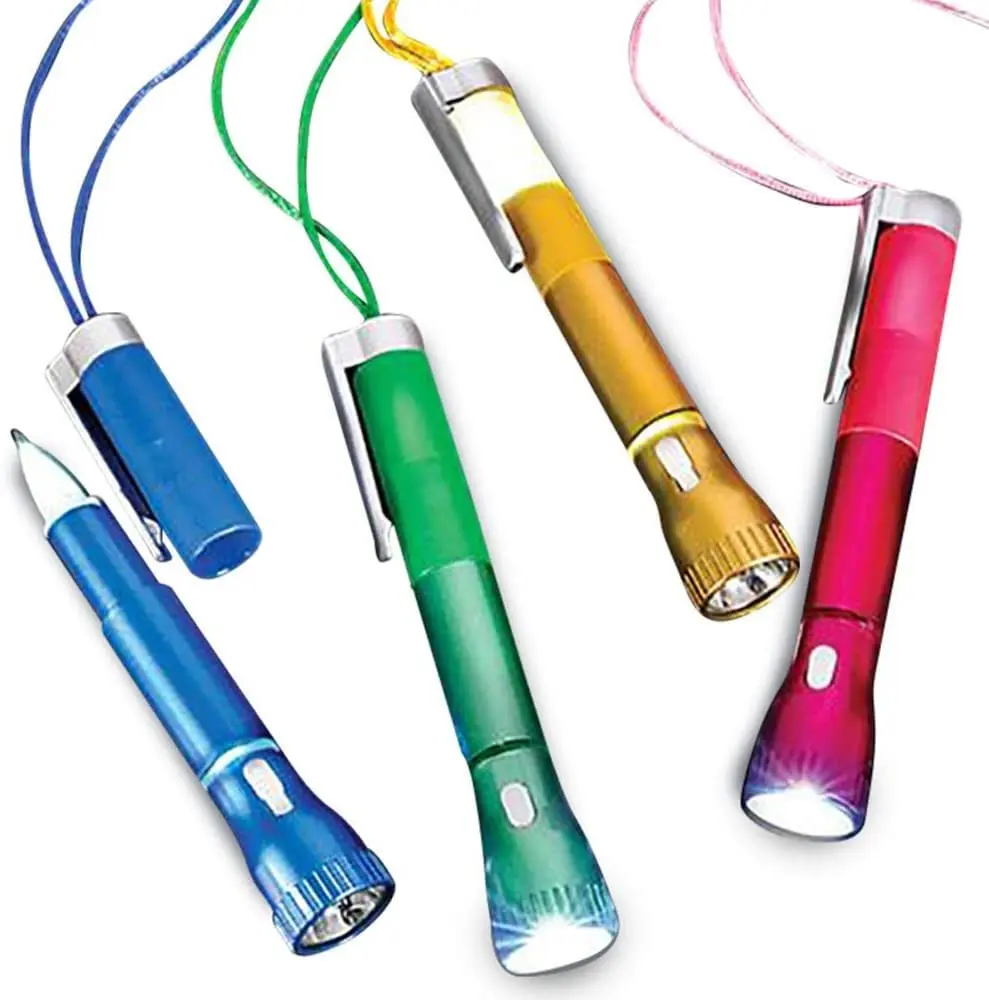 Light Up Pen with Necklace, Set of 4 Flashlight Pens for Kids, Back to School Stationery Supplies, Light-Up Toy Party Favors, Stocking Stuffers, Classroom Gifts