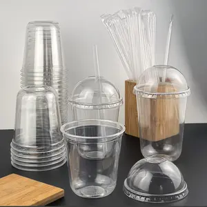 20/50 Sets 12oz Disposable Transparent Plastic Clear Cups with Dome Lids and Straws, Durable Party Cups for Ice Coffee, Milk Tea, Various Drinks, Party Supplies