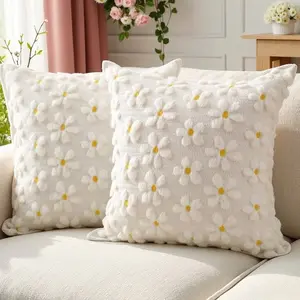1pc Floral Leaf Quilted Fluffy Throw Pillow Cover Cushion Cover Ins Style American Country Cottage Style Thick Plush All-Season 18x18Inch Pillow Insert Not Included For Bedroom Living Room Sofa Home Decor, Bedroom Decorative Accessories