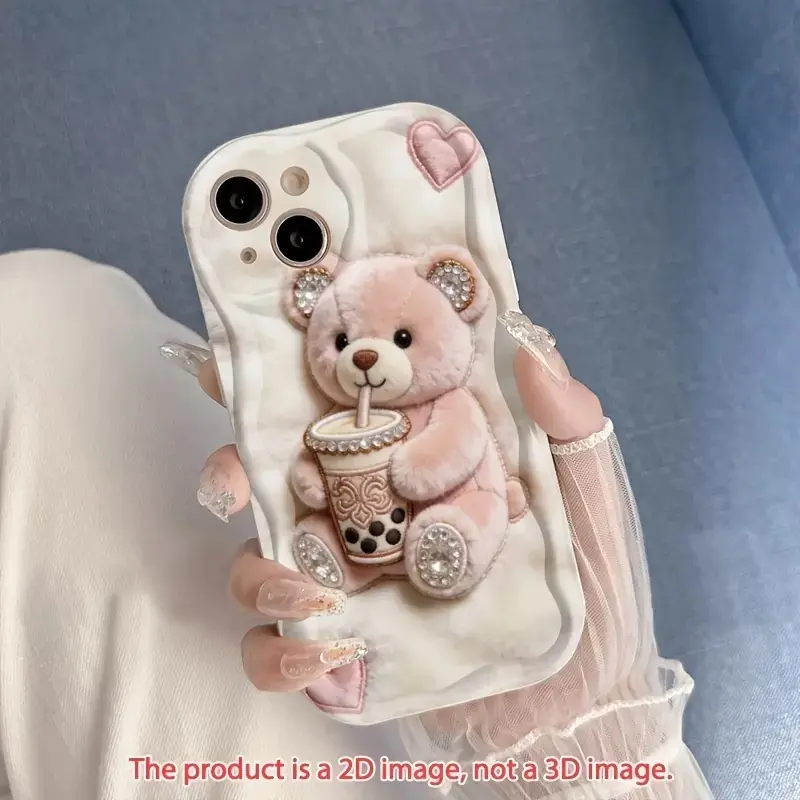 Phone Case - 2D Flat Phone Case: Cute cartoon bear 2D flat design soft case, suitable for iphone 18 17 Air 16 ProMax 15 14 Plus 13 12 11 Pro XsMax X Xs, shockproof and dustproof phone case, perfect holiday gift