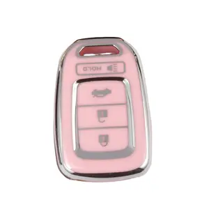 1pc Key Shell for 4-Key Car Keys, Tpu Soft Shell Car Key Protector Compatible with Honda Accord 2016-2017 & Civic 2016-2019, Choose From Multiple Colors and Keychains