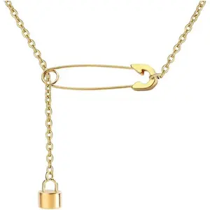 valentines gifts Safety Pin Necklace Silver Gold Paperclip Paper Clip Lock Lariat Necklace for Women Men Jewelry Gift