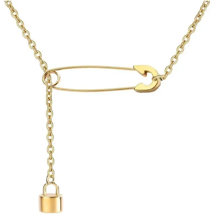 Safety Pin Necklace Silver Gold Paperclip Paper Clip Lock Lariat Necklace for Women Men Jewelry Gift