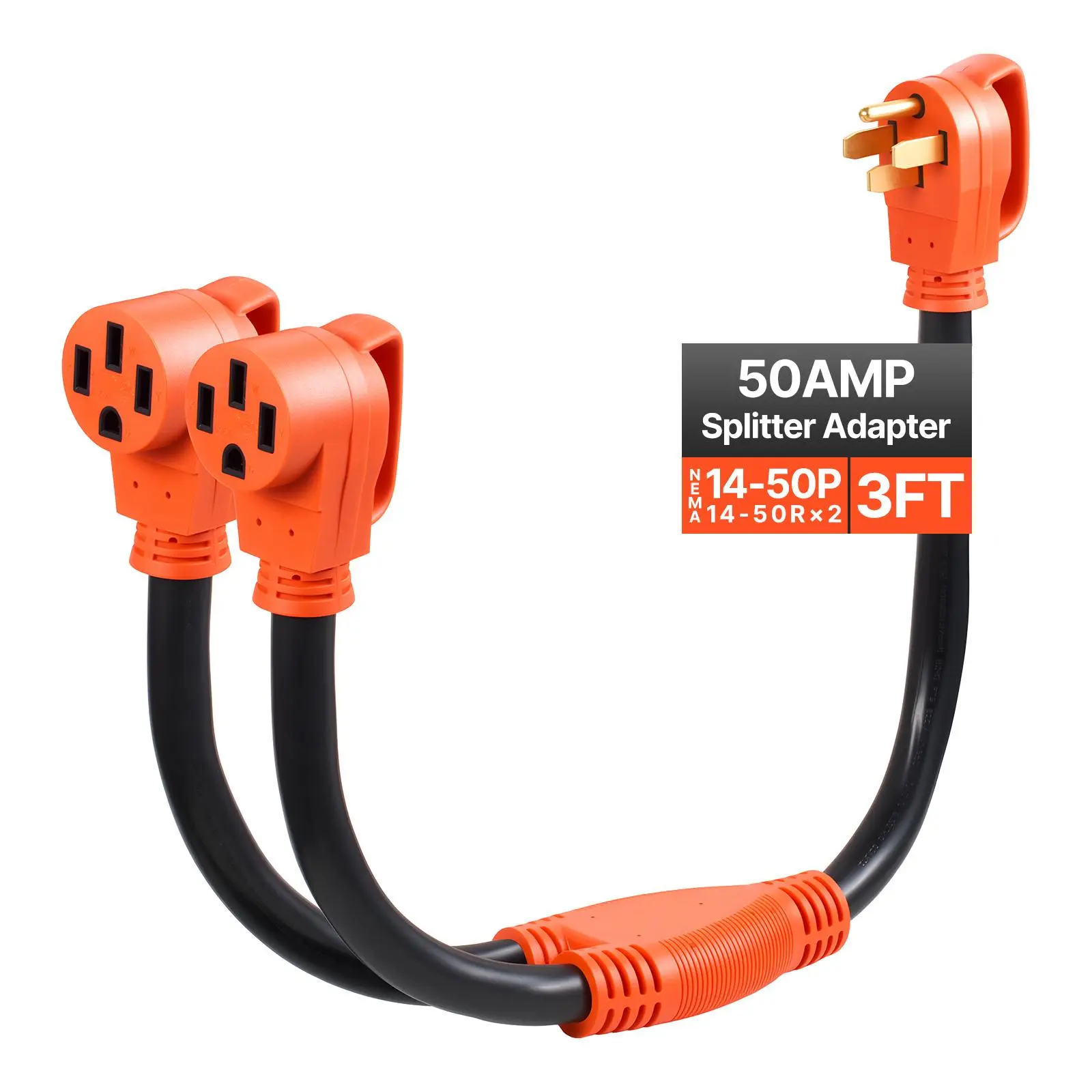 【summerfinds】VEVOR Y Splitter Adapter Cord, 50 Amp NEMA 14-50, 4 Prong 240V Splitter for RV and EV, NEMA 14-50P to Dual 14-50R Outlets with Grip Handle, Heavy Duty 6/3+8/1 STW Wire, Outdoor RV Power Extension Cord