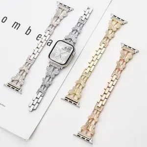 Fashion Butterfly Bling Band for Apple Watch 38mm 40mm 41mm 42mm – Iced Out Rhinestone Metal Strap, Sparkly Feminine Replacement Wristband, Lovely Holiday Gift Choice for Series 10/11 [Watch NOT Included]