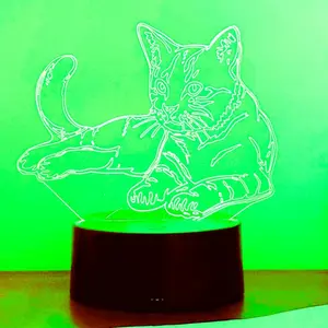 Modern 3D Cat Illusion LED Night Light, Touch Control Table Lamp, USB Powered, Home Decor, Christmas Decoration, Birthday Gift