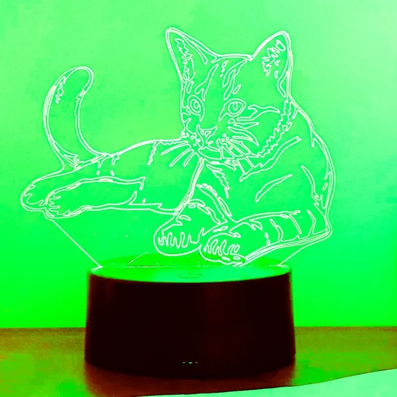 Modern 3D Cat Illusion LED Night Light, Touch Control Table Lamp, USB Powered, Home Decor, Christmas Decoration, Birthday Gift