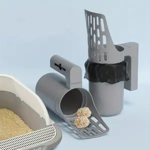 Portable Cat Litter Scoop Set with Trash Bag, One-Piece Storage Design, Automatic Cat Sand Cleaner Tool Kit for Pet Owners