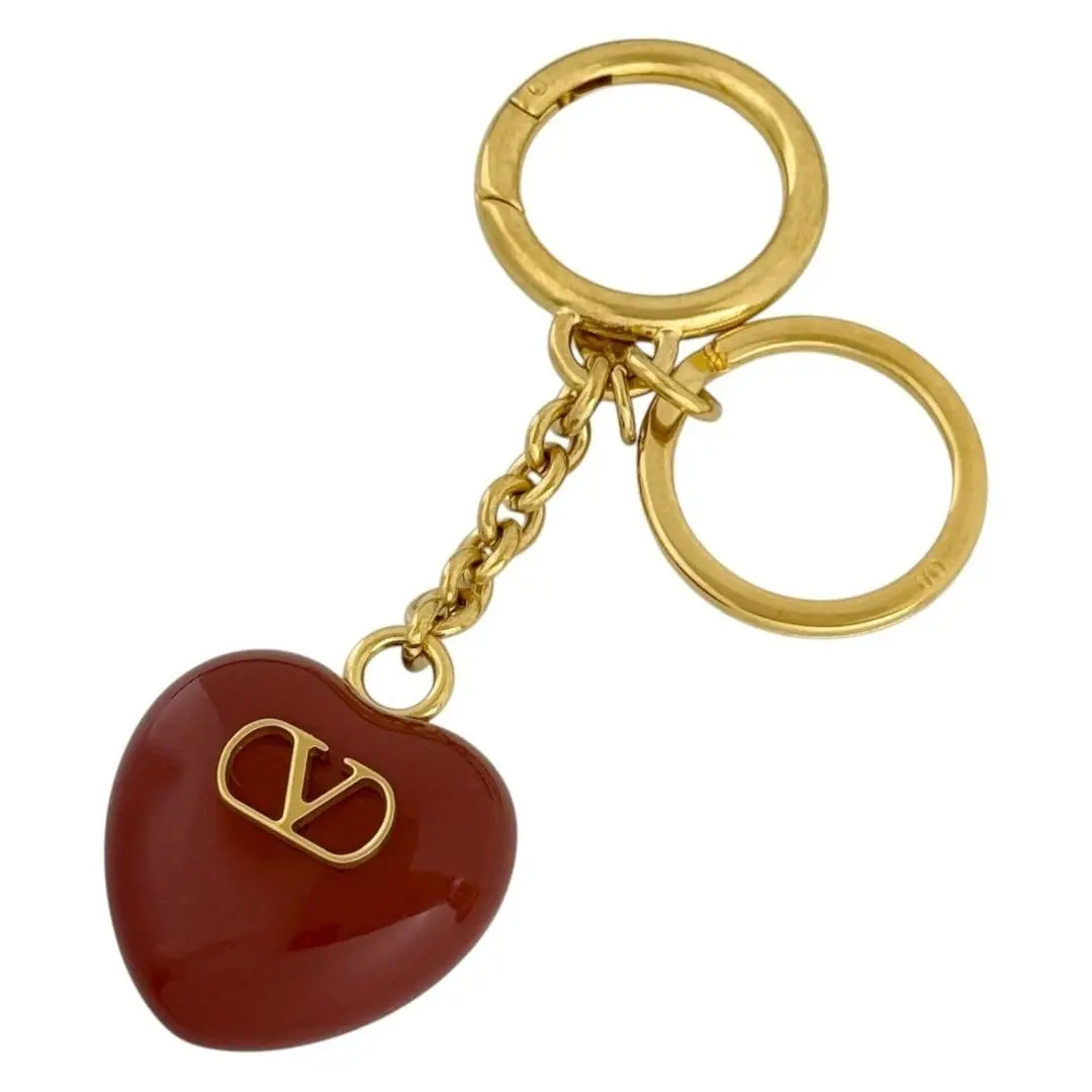 Pre-owned Valentino Brass Small Leather Goods Garavani Heart Keyring
