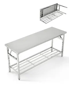 Garvee Commercial Stainless Steel Folding Table with Undershelf, 60 x 24 Inch Heavy-Duty Kitchen Island Worktable Workstation for Food Preparation, Restaurant, Catering, and Home Use - Portable and Durable Work Table