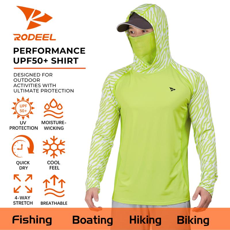 RODEEL 915 Sun Hoodie Shirts w/ Mask Neck Gaiter Men UPF 50+ UV Protection Long Sleeve Lightweight Quick Dry Moisture Wicking Breathable Cooling Activewear for Outdoor Sport Gym Fishing Roofing Landscaping Construction Gardening, Holiday Gift RODEEL 915 Sun Hoodie Shirts w/ Mask Neck Gaiter Men UPF 50+ UV Protection Long Sleeve Lightweight Quick Dry Moisture Wicking Breathable Cooling Activewear for Outdoor Sport Gym Fishing Roofing Landscaping Construction Gardening, Holiday Gift