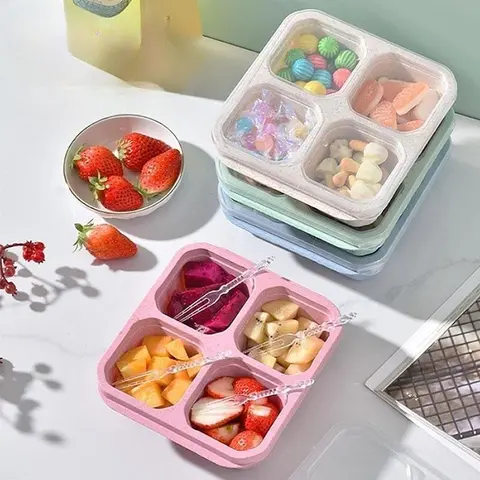 Portable Food Storage Box, 4 Grid Lunch Box with Lid, Bento Box, Snack Boxes, Lunch Boxes, Great for Plane, Portable Travel Food Container, Modern Kitchen Gadgets, Sweets Gifts for Men, Camping Accessories, To Go Food Containers