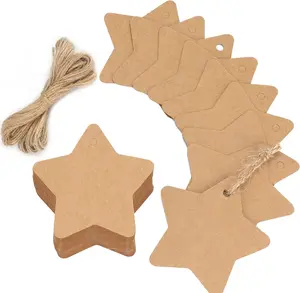 G2PLUS Star Gift Tags, 100PCS Blank Star Shaped Tags, Kraft Paper Gift Tag with String for Present Wrapping, DIY Arts & Crafts, Wedding, Christmas Party Favors (Brown)