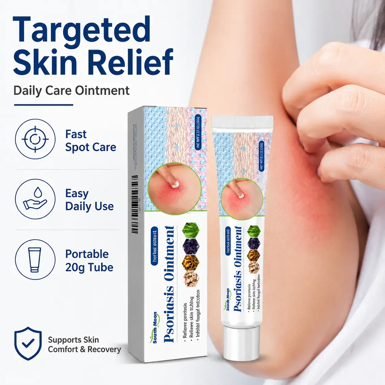 Herbal Skin Care Ointment for Dry Skin, Moisturizing Body Balm with Botanical Extracts, Soothing Daily Care Cream for Rough & Sensitive Skin, 20g
