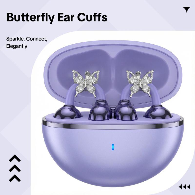 Sparkly Butterfly Ear Cuffs Earbuds - Wireless Bluetooth Open Ear Clip-on Headphones - Coquette Y2K Jewelry Gift