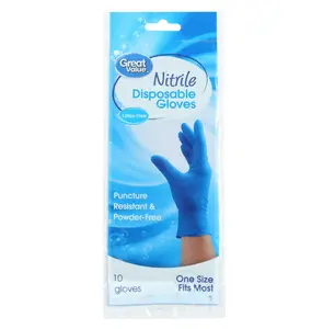 Great Value Pack of 10 Puncture Resistant Nitrile Disposable Multipurpose Cleaning Gloves, Blue