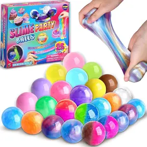 Big 25 Variety Slime Balls Party Favors for Kids, FunKidz 5.5cm Ball Size Bulk Premade Slime Pack Toys for Boys Girls 6-12 with Galaxy, Butter, Cloud, Unicorn, Mermaid, Glow, Clear Slimes