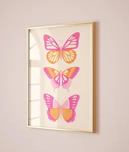 Colorful Butterfly wall art Pink orange Girly print Trendy College dorm decor Preppy room decor for teens Cute Girls nursery decor