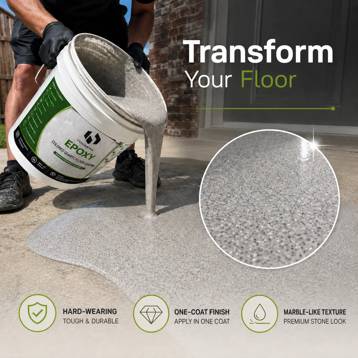 DIY Epoxy Color Sand Floor Coating Kit, Waterproof Seamless Concrete Resurfacing for Garage, Patio, Kitchen, Basement & Indoor Outdoor Use