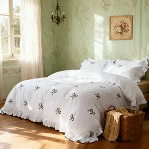 3pcs Princess Style Bow Ruffle Bedding Set, Includes 1 Duvet Cover + 2 Pillowcases No Insert, Comfortable Sleep, Durable Material, Perfect Gift