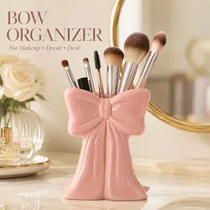 Compact Bow-Shaped Makeup Organizer - Home Room Decor, Office Accessories, Cute Room Stuff, Vanity Storage Box, Cosmetic Brush Holder, Gift for Girls, Sports Event Souvenir