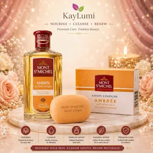 Mont St Michel Ambree Authentique Eau de Cologne 250 ml with soap- French Perfume with Amber & Hespended Notes Aromatic Amberwood Fragrance Gift Bundle