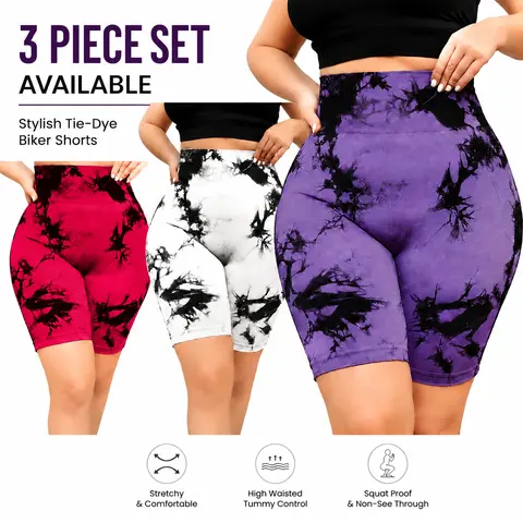 Women's Plus-Size Seamless Nylon High-Waist Biker Yoga Shorts - Curvy Fit, Hip-Lift, Tie-Dye, High-Elasticity for Yoga, Fitness