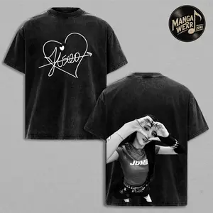 JISOO Heart Signature Vintage Washed T-Shirt K-Pop Fan Shirt Oversized Streetwear Graphic Tee Heavy Cotton Unisex Gift For Fans