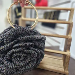 Rose Crochet Shoulder Bag Handmade Floral Purse Round Knitted Handbag Elegant Summer Bag Gift for Her Rose Flower Crochet Handbag Fully Lined Lightweight with Gold Chain Strap. Personal Design.