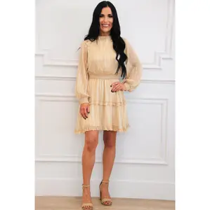 Subtle Stripes Long Sleeve Dress: Cream