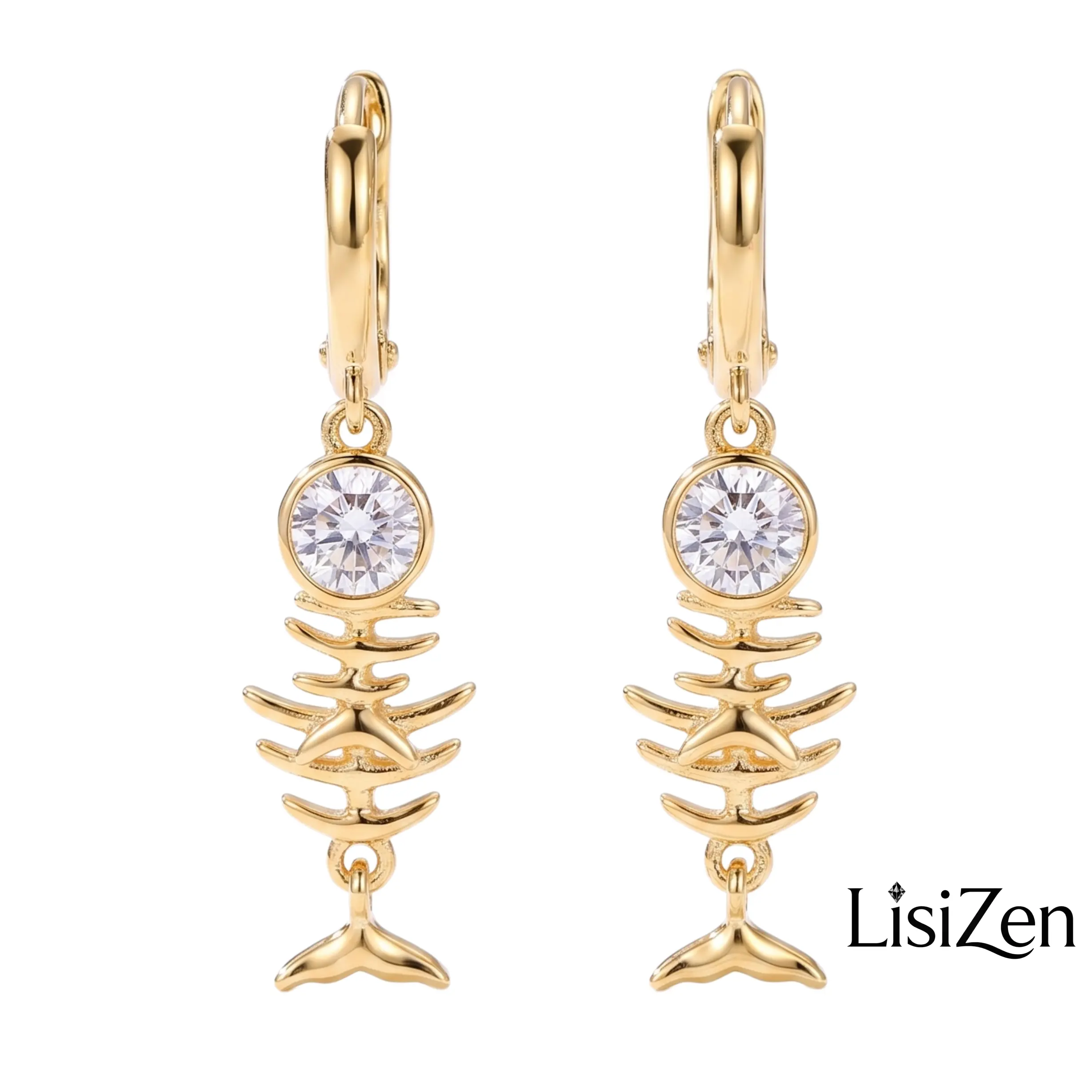 LisiZen New Stainless Steel Vacuum Plated 18K Gold Earrings Hoops Unique Clip-on Fishbone Unisex Design Trendy Ins Style DZEH5877