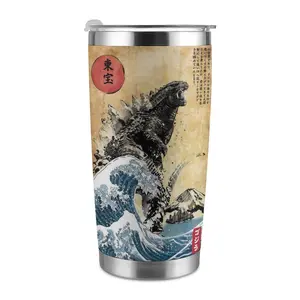 Giant Monster 20oz Tumbler, Japanese-Style Monster Painting 20oz Tumbler, Vintage Distressed Monster Graphic Mug, Atomic Breath Creature Coffee Cup, Sarcastic Kaiju Fan Warning Mug