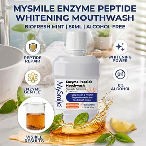 MySmile Enzyme Peptide Whitening Mouthwash, Alcohol-Free Oral Rinse for Bad Breath & Tooth Decay, BioFresh Mint, Travel Size 2.7 fl oz, Mouth Wash, Prevents Bad Breath