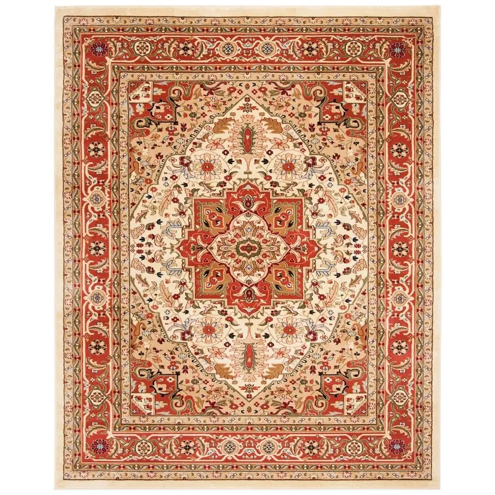 Ivory and Rust Area Rug with Power Loomed Polypropylene Pile and Jute Backing