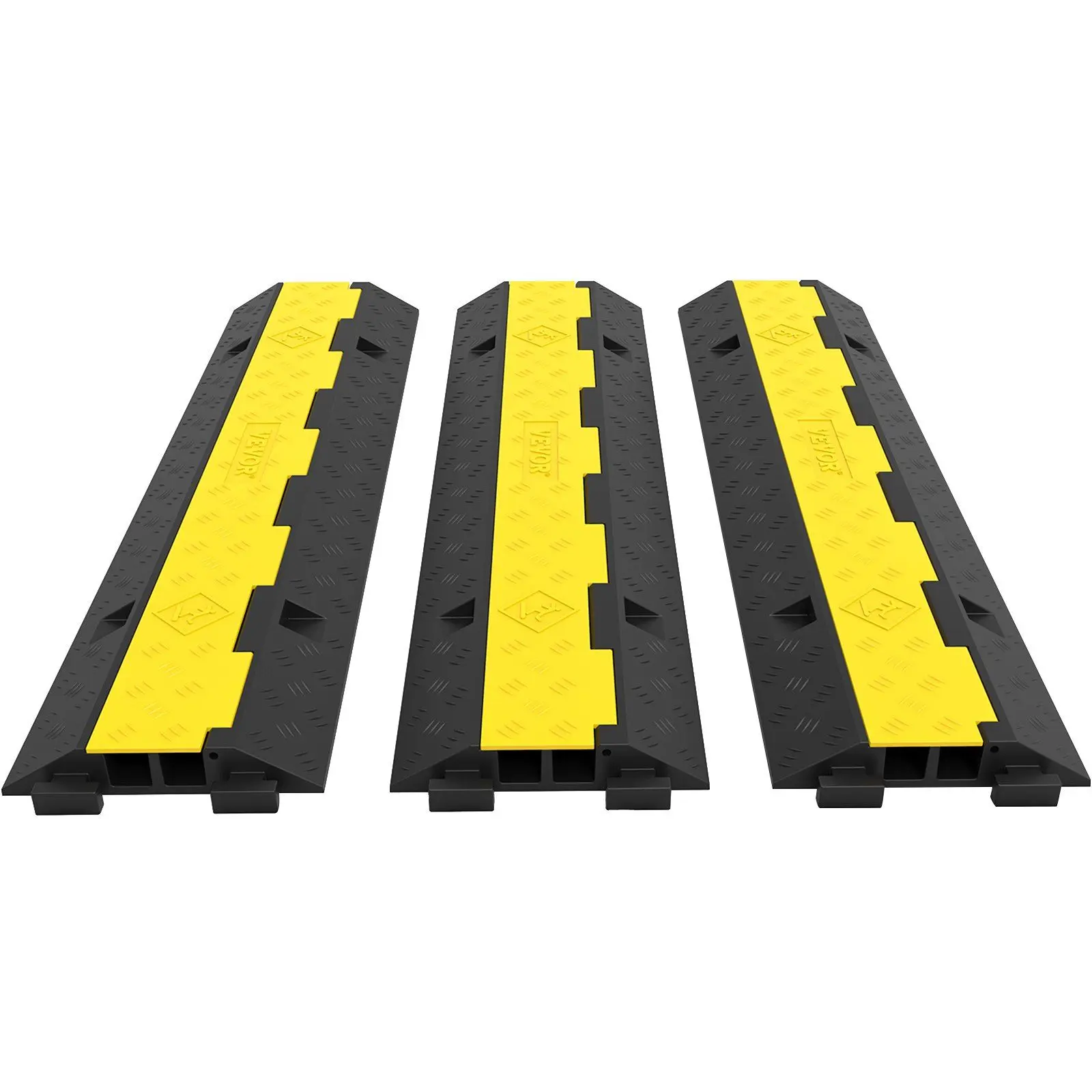 Heavy-Duty Rubber Cable Protector Ramps (3 Pcs, 40''L) - 2-Channel, 11000 lbs Load Capacity, 5 kg (11.02 Lbs) Each, Wire Hose Cord Floor Driveway Speed Bump Covers, 30-Day Free Returns (Home Improvement Building Supplies), Playgrounds