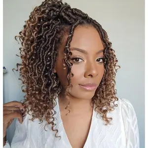 8 Packs 10 Inch Goddess Locs Crochet Hair Ombre Boho Faux Locs Croceht Braids Synthetic Hair,Hippie Faux Locs Pre Looped Soft Bohemian Locs With Curly Ends Hair Extension T27#