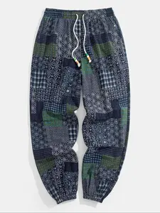 Men's Ethnic Pattern Patchwork Drawstring Waist Jogger Pants Boho Casual Loose Pocket Elastic Waist Trousers Spring Fall Bottoms Daily Wear Casual Sports Trousers 2026 Breathable Soft Lightweight Trendy Home Outdoor Streetwear Hip Hop Jogging