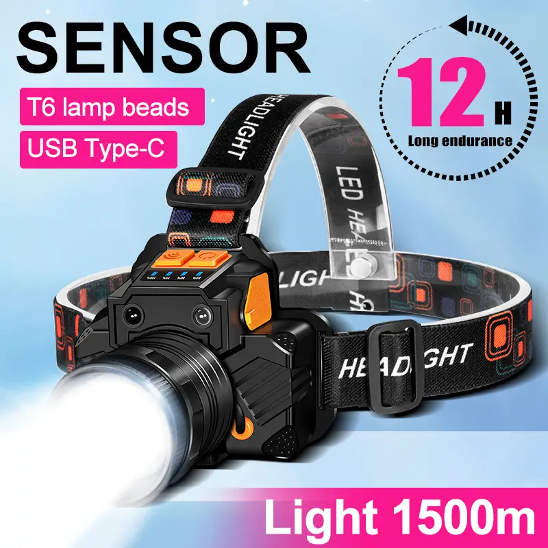 1PC Rechargeable Headlight Headlamp Flashlight, High Lumen LED Headlamp XHP160 Bright, 3 Modes Headlamp Outdoor, Camping, Hiking Zoomable Headlight