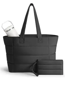 Puffer Tote Bag for Women, Lightweight Puffy Work Handbag Teacher Nurse Quilted Shoulder Bag for School Travel Gym Quilted Work Bags