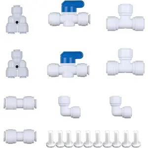 1/4 Water Line Fittings 1/4 Push to Connect Fittings for 1/4 OD Tubing(1/4 Ball Valve+1/4 T fitting+Y+L+I, Pack of 10)