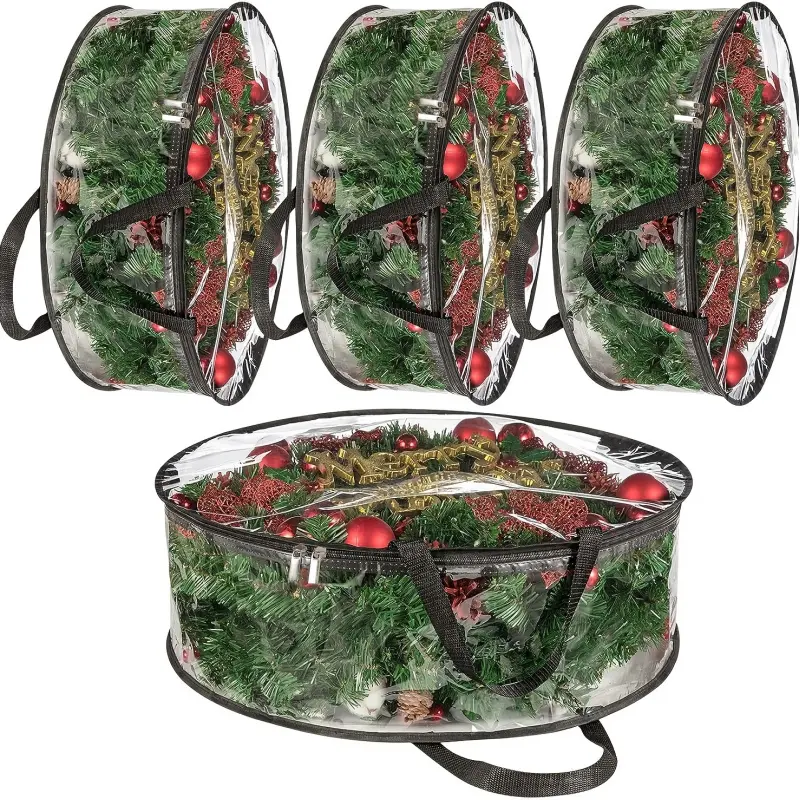 Transparent Wreath Storage Bag, 24inch Christmas Wreath Storage Container, Heavy Duty PVC Wreath Protector with Handle, Used for Storage and Organization of Seasonal Christmas Wreaths, Provides Winter Christmas Party Gift Supplies