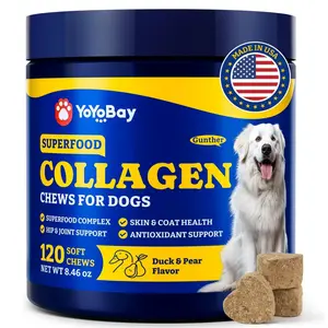 Collagen for Dogs - Collagen Soft Treat Chews for Hip, Joint, Cartilage & Mobility Support, Skin & Coat Supplement for Dogs, with Types I, II & III Collagen and Superfood - 120 Count, Duck & Pear Flavor