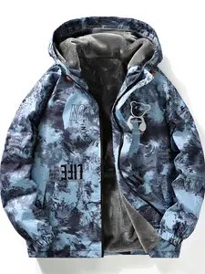 Men's Jacket Autumn Winter Fleece Lined Thickened Trendy Cold Protection Warm Hooded Coat