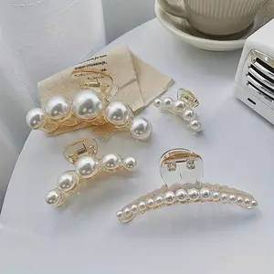 4pcs Faux Pearl Hair Claw Clip Sweet Hair Claw Nonslip Ponytail Holder Shark Claw Women   Elegant Hair Clip