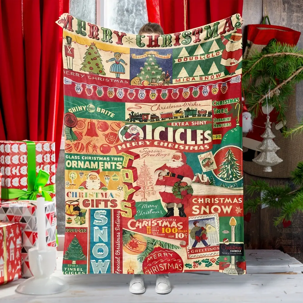 Cozy Flannel Christmas Throw Blanket - Santa Claus & Nutcracker Design, Soft Winter Holiday Decor for Living Room and Bedroom, Perfect Gift Idea, Best for Christmas Flannel material